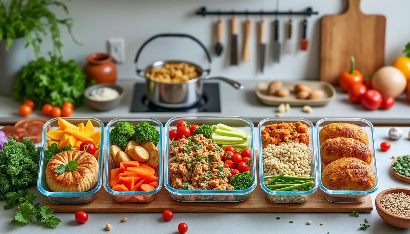 You are currently viewing Plan de Batch Cooking du 25 au 29 août : 5 délicieuses recettes du soir à préparer en à peine 1 heure !